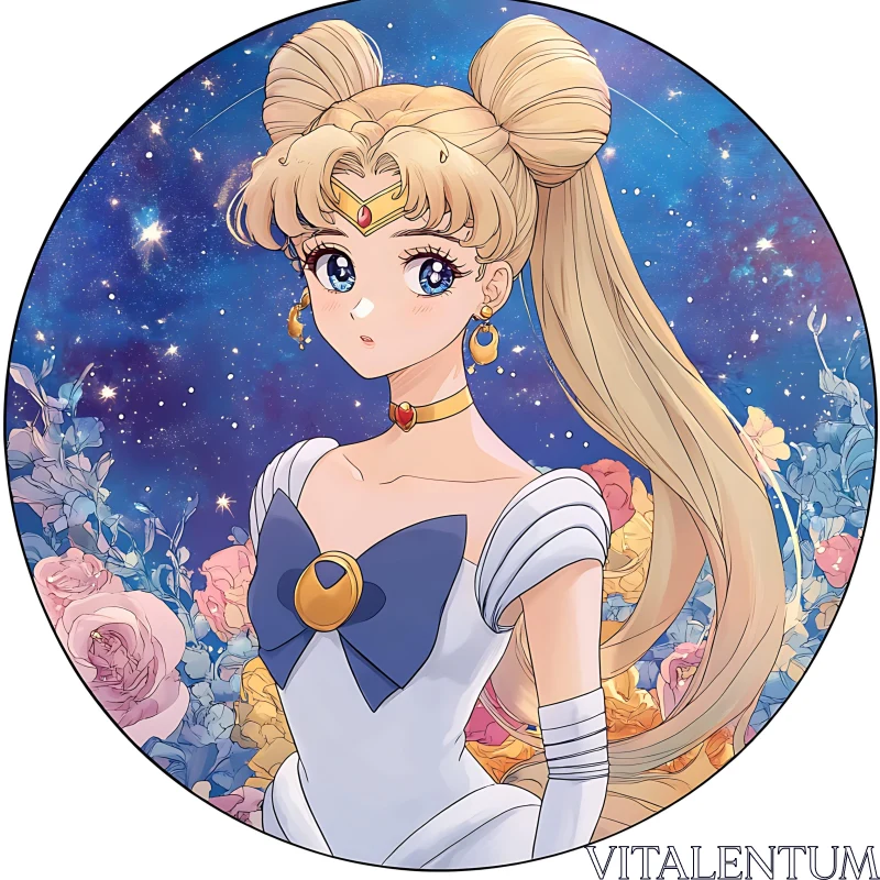 AI ART Blonde Anime Character with Celestial Backdrop