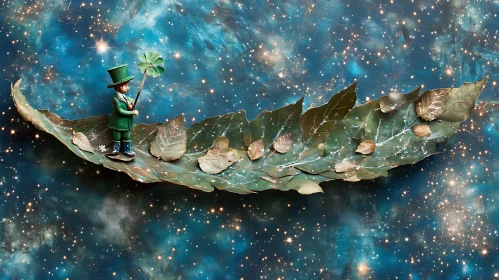 Leprechaun's Celestial Voyage on Leaf Boat