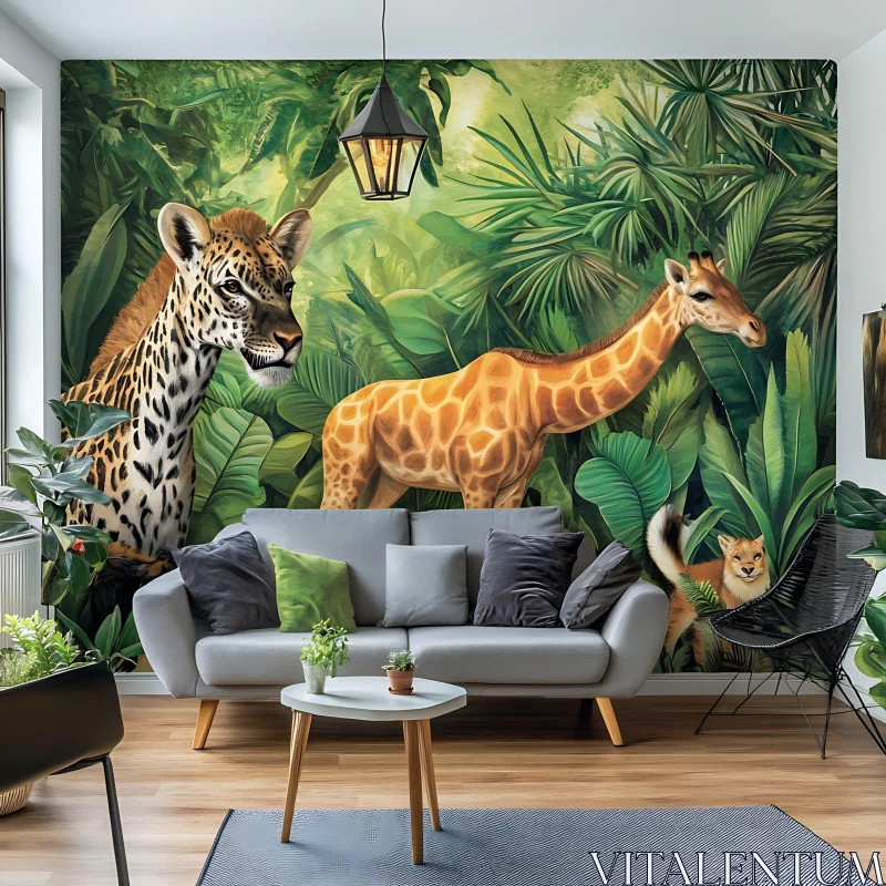 AI ART Interior Design with Jungle Mural