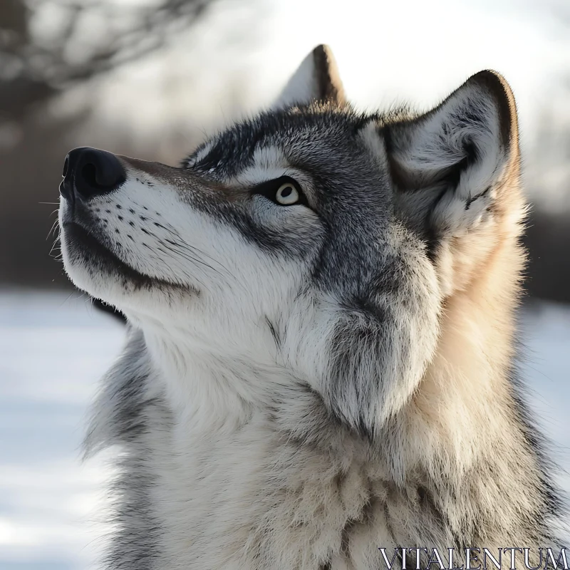 AI ART Wolf Looking Upwards in Snowy Landscape