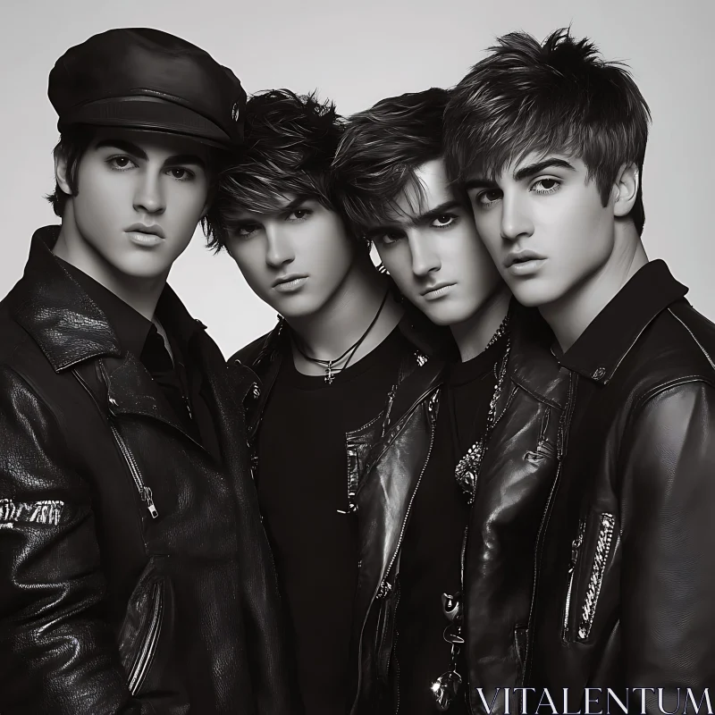 AI ART Four Young Men in Leather Jackets Portrait