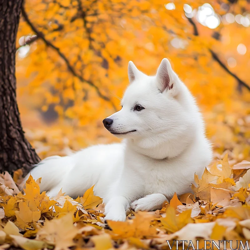 Tranquil Dog in Fall Foliage AI Image