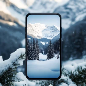 Winter Mountain View Through Mobile Device