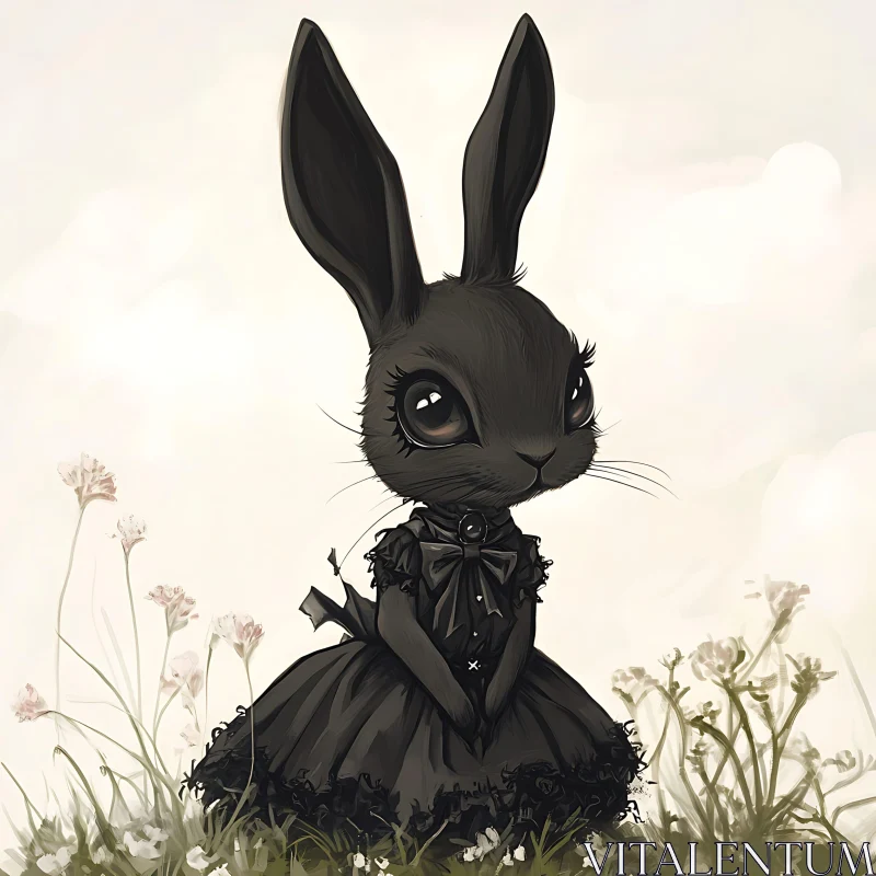 Whimsical Black Rabbit with Victorian Dress AI Image