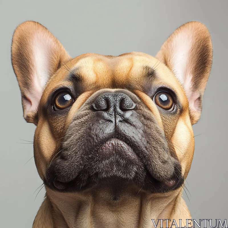 Detailed Shot of a French Bulldog's Face with Prominent Ears AI Image