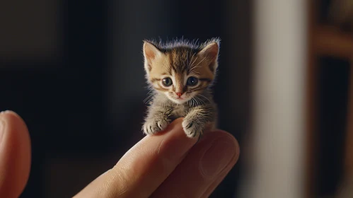 Cute Baby Cat on a Finger