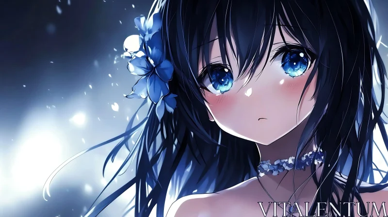 AI ART Delicate Anime Girl with Flower Accessory