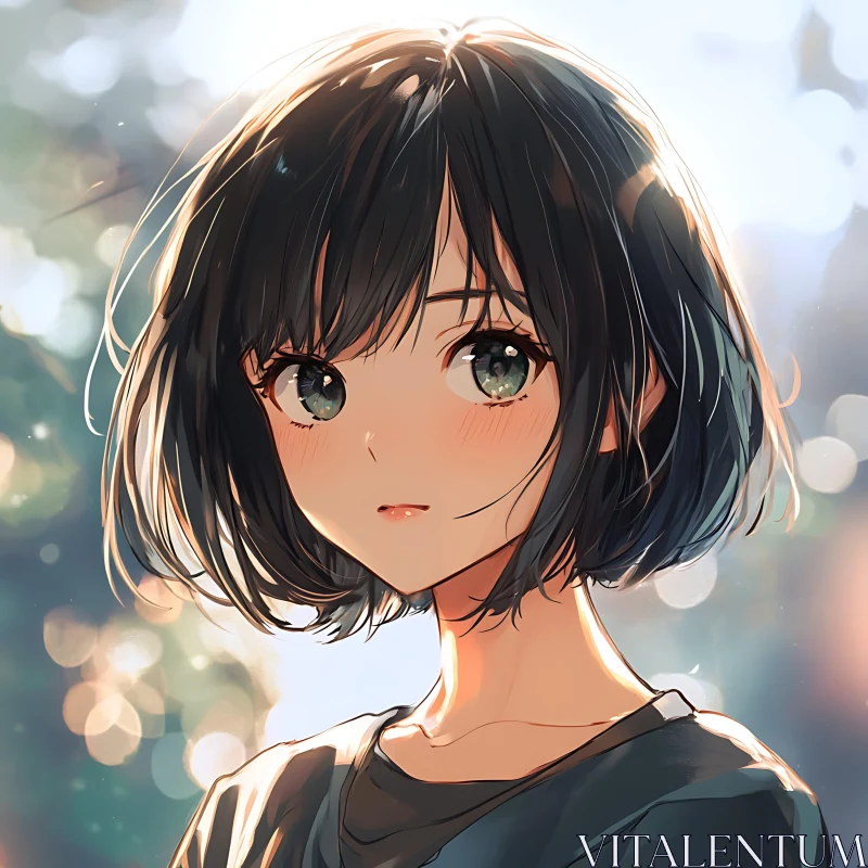 Enchanting Anime Girl with Short Black Hair - Digital Art AI Image