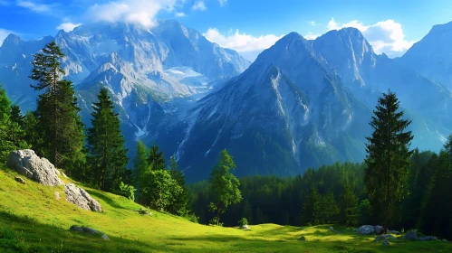 Mountain Landscape with Meadow and Forest