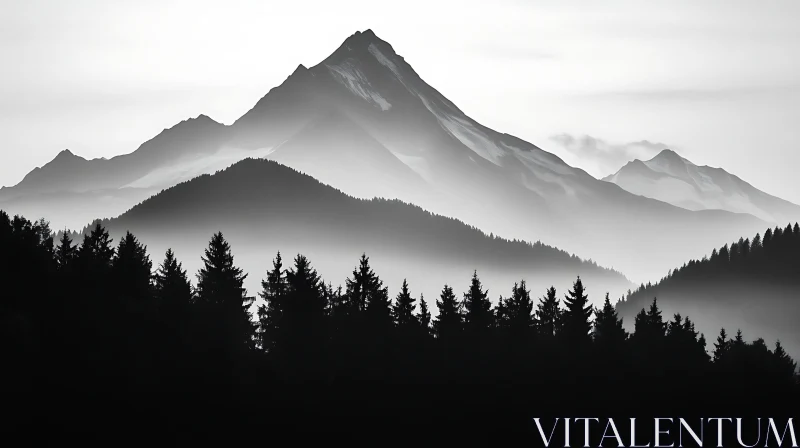 Ethereal Mountain Vista in Monochrome AI Image