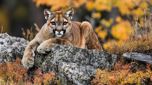 Cougar Portrait On Rocky Ledge