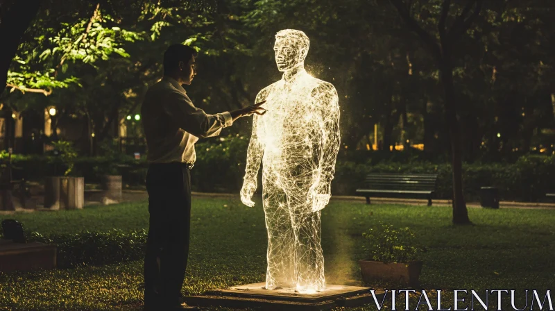 AI ART Glowing Sculpture Man in the Park