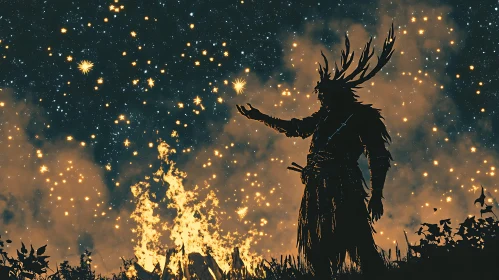 Antlered Silhouette by Firelight