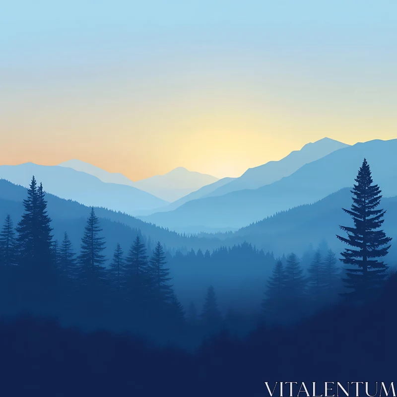 Tranquil Blue Mountain Forest View AI Image