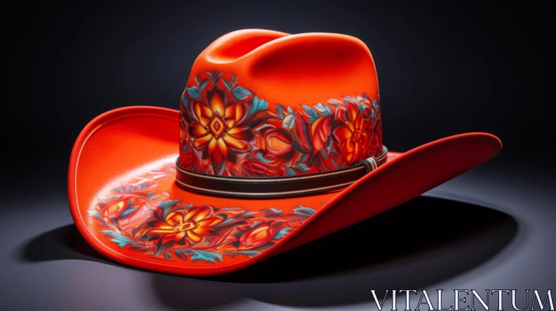 Vintage Red Cowboy Hat with Floral Motifs | Artistic Masterpiece AI Image