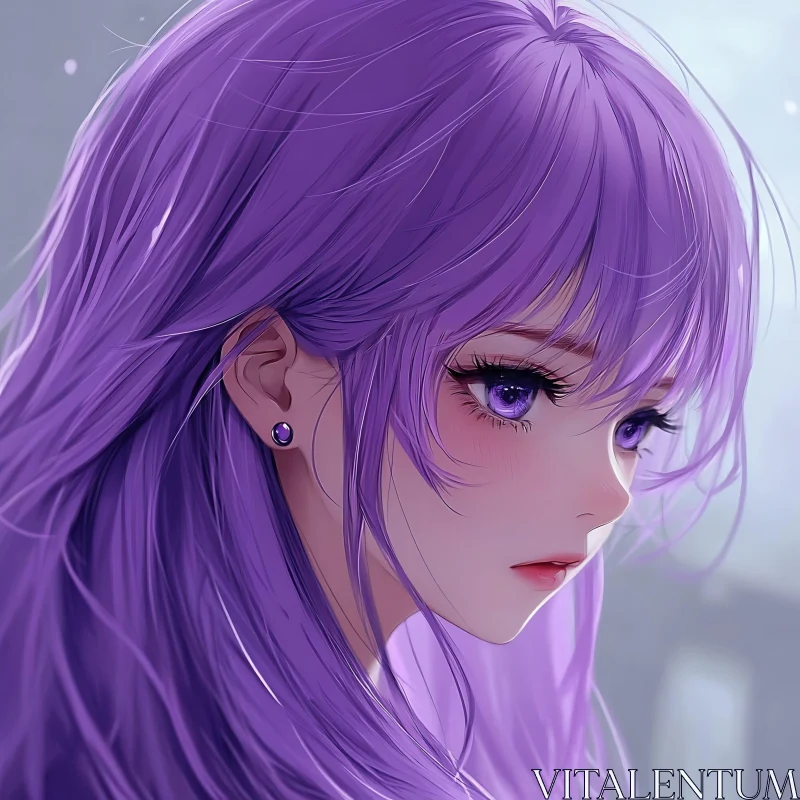 Expressive Anime Girl with Purple Hair