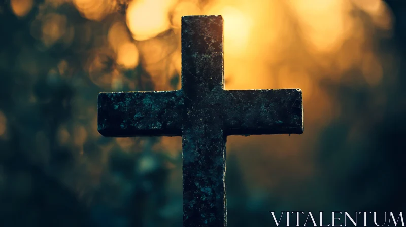 Weathered Cross in Golden Light AI Image