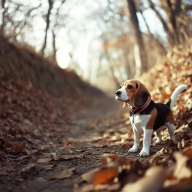 Beagle Dog in Autumn Forest