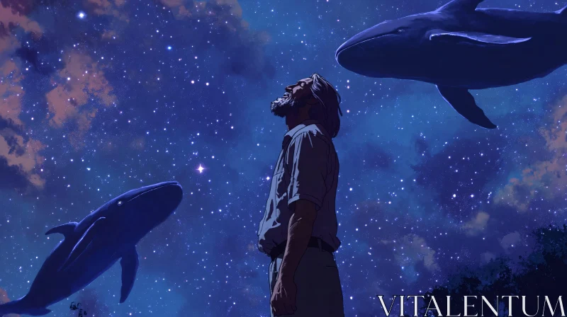 Dreamlike Stargazing Scene with Whales