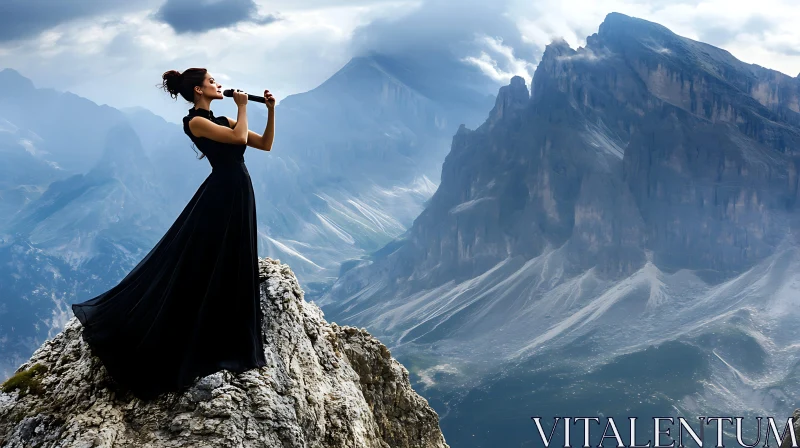 Woman Singing on Mountain Peak