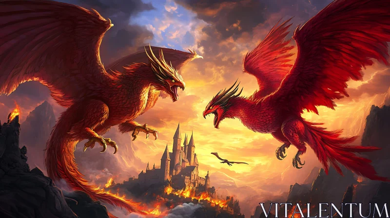 Fiery Dragon Confrontation Fantasy Art