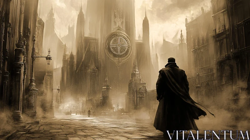 Sepia Gothic Cityscape AI Image