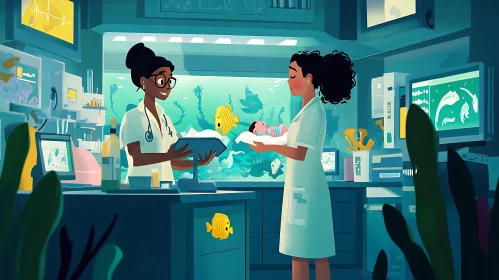 Doctors and Newborn Illustration