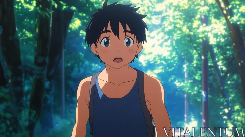 Animated Character in Forest Setting Displaying Surprise