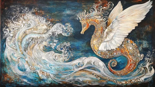Oceanic Dreamscape: A Winged Seahorse's Journey