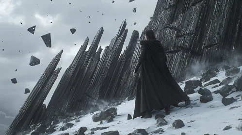 Dark Fantasy: Figure in a Mountainous Wasteland