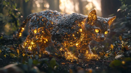 Enchanted Cat: A Forest Creature of Light