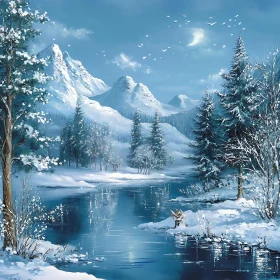 Snowy Mountain River Scene