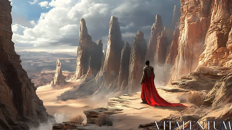 Desert Canyon with a Man in Cape