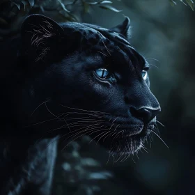 Panther Portrait: Striking Blue Eyes in the Shadows
