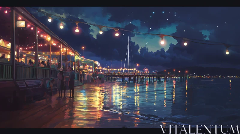Illuminated Pier at Night