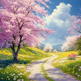 Blooming Meadow Path to Cottage