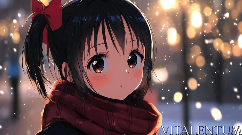 Anime Winter Scene with Snow and Lights AI Image