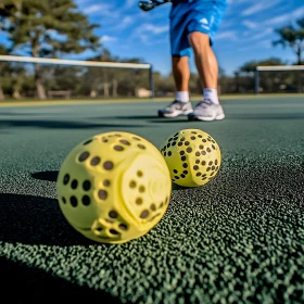 Yellow Pickleballs on a Green Court