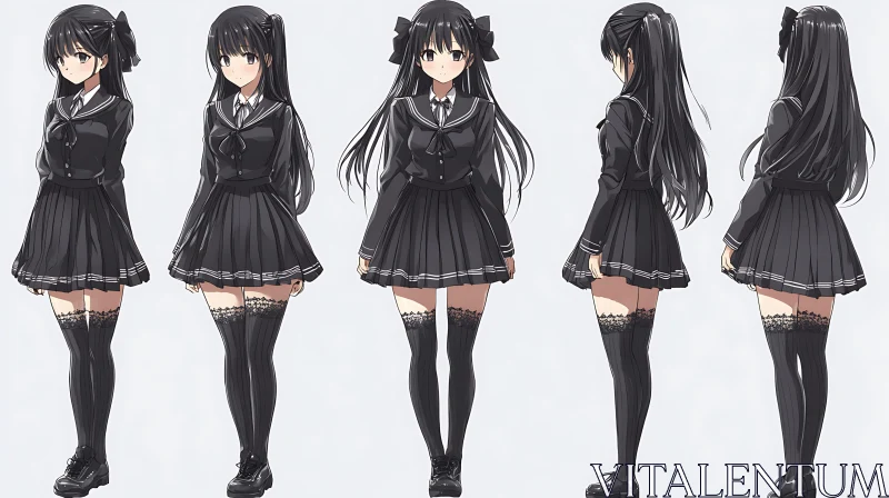 Anime Character in School Uniform - Multi-angle View
