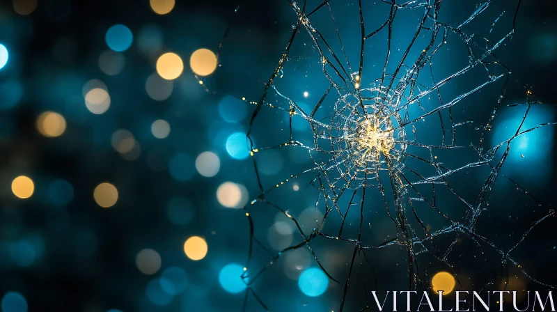 Fractured Glass Abstract with Blurred Lights