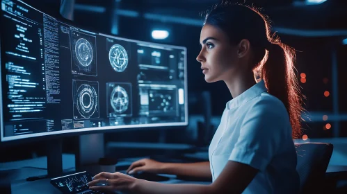 Woman Coding on Multiple Monitors