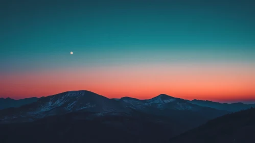 Mountains at Sunset and Moon