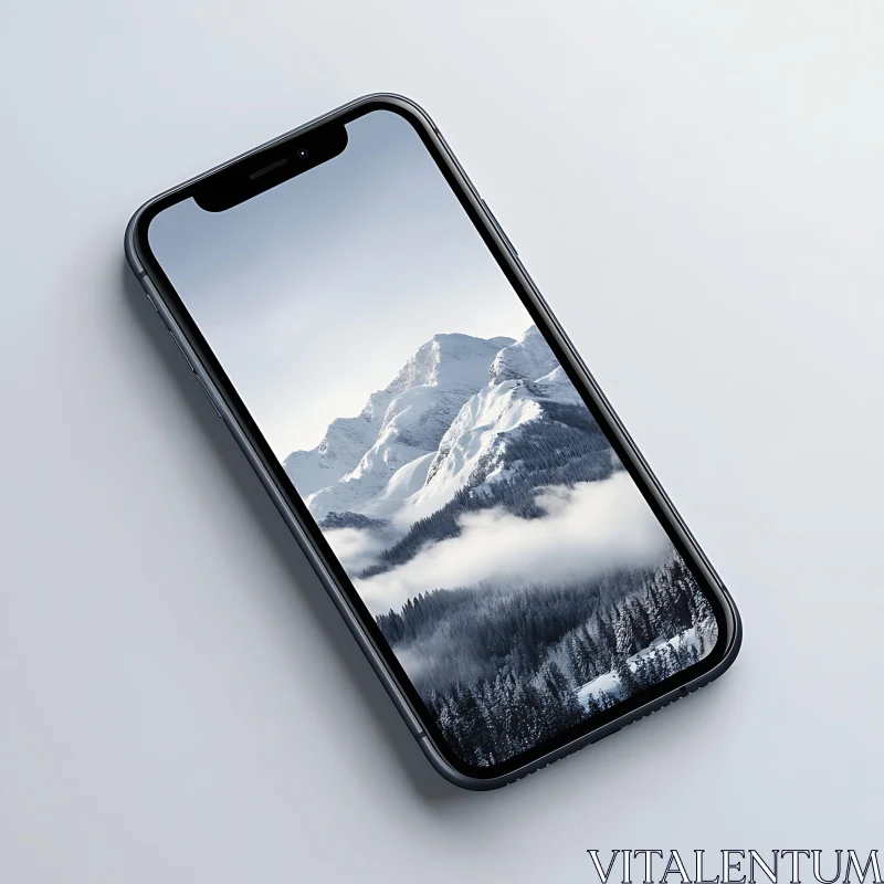 Snowy Mountain Scene on Phone Screen