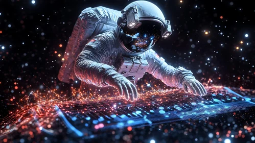 Space Music: Astronaut and Glowing Keyboard