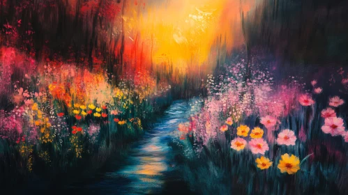 Colorful Flowers Along River