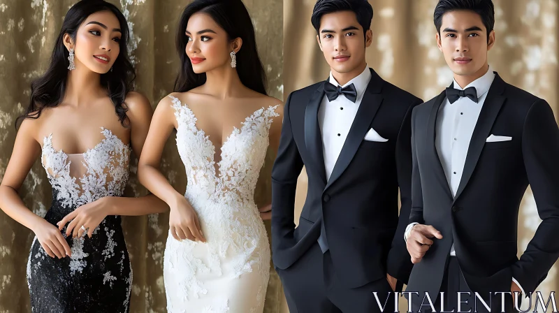 Sophisticated Fashion: Women's Dresses and Men's Tuxedos