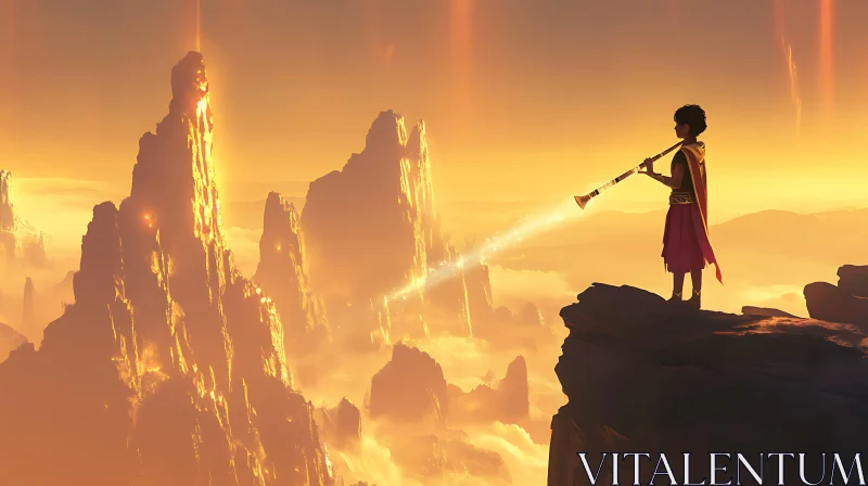Cliffside Musician Golden Hour Fantasy