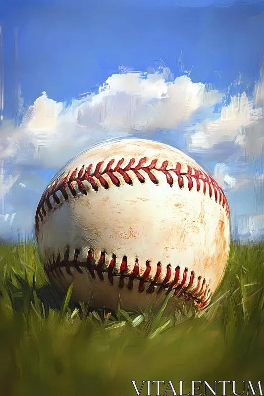 Close-Up of a Baseball in a Sunny Field  AI Generated Image