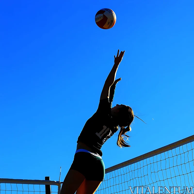 Athlete Serving Volleyball on a Sunny Day