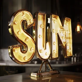 Illuminated 'SUN' Sign - Golden Glow